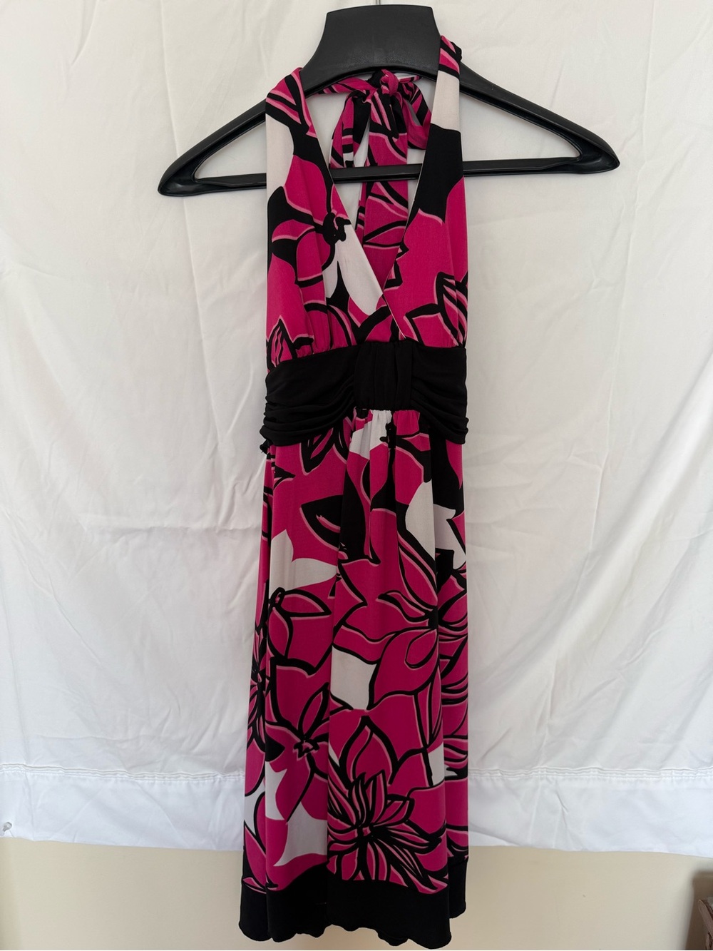 Speechless Pink, Black and White Floral Halter Midi Dress